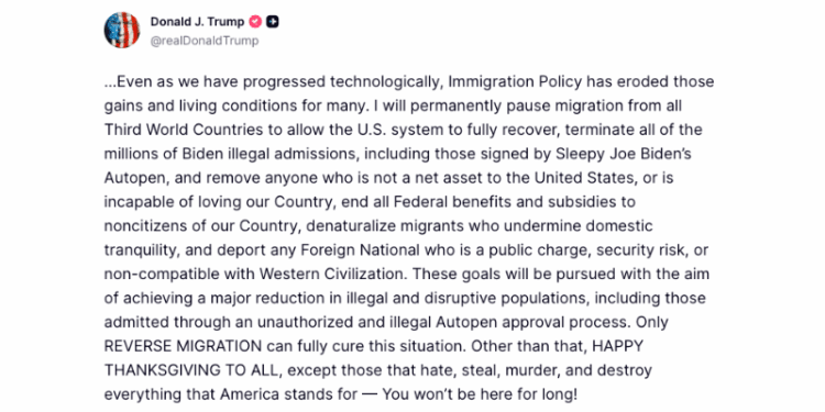 Trump Announces Immigration Pause From Third World Countries